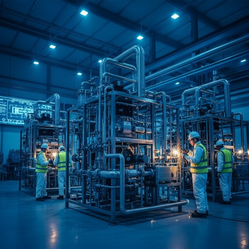 Technicians working in a refrigeration plant